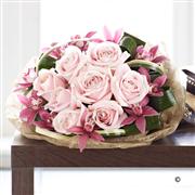 Rose &amp; Cymbidium Orchid Hand-tied with Champagne